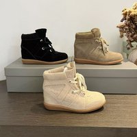 European Style High Top Shoes Genuine Leather Hidden Wedge Heel Velcro Casual Sports Patchwork Design Autumn