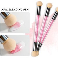 1PC Rhinestone Handle + 6PCS Sponge Head Nails Art Brushes Gradient Shading Pen Dotting Brush Painting Manicure Accessories Tool