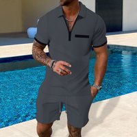 Men's Waffle-Knit Zip-Up Short Sleeve T-Shirt & Running Shorts Set – Breathable Summer Activewear (S-XXXL)