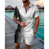 Clothing style fashion casual suit 3D printed zipper short sleeve polo shirt shorts 2 piece set