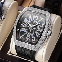 2023 Best Selling PINTIME Men’s Casual Wrist Watch Barrel Watch Simple Belt Yacht Diamond Set Vintage Quartz Watch