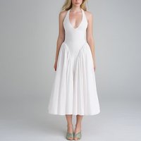 Spring Festival Solid Elegant Sexy V Neck Halter High Waist Dress