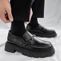 Spring 2023 British Style Leather Platform Low Set Foot Loafers Slip on Casual Shoes