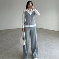 Clothing Solid V Neck Slim Fit All Match Vest Trousers Two Piece Set