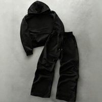 Trendy Autumn Winter Fleece Lined Hooded Sweatshirt Wide Leg Pants Set American Style Loose Straight Trousers