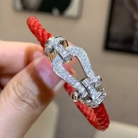 New Classic V Gold Horseshoe Buckle Bracelet With Red Rope, Versatile Design, Full Of Diamonds, High-End Luxury,