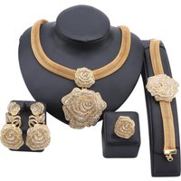 Italian Gold Color Crystal Necklace Earings Bracelet Ring Jewelry Set African Bride Jewelry For Women Wedding Party Gifts