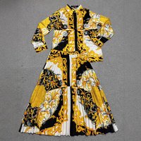 Clothing Geometric Print Lapel Shirt Two Piece Suit Elastic Waist Pleated Skirt Suit