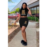 Women's bear print T-shirt shorts tracksuit