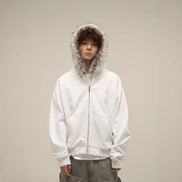 American Style Design Coat Fur Collar Couple Hooded Zipper Cardigan Sweatshirt Autumn Winter Warm High end Trendy