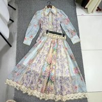Clothing Heavy Design Long Sleeved Printed Splicing Lace Top + Skirt Suit Ten