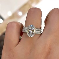 Cao Shi’s Luxury Three Set Wedding Engagement Geometric Jewelry Fashion And Elegance Super Sparkling Ring