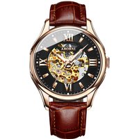 Automatic Skeleton Watch Leather Strap Waterproof & Luminous Dual Sided Openwork Design Fashionable Mechanical Timepiece