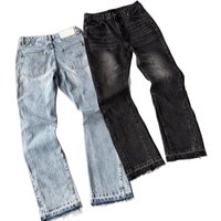 2027 Fashion European USA High Street Hip Hop Jeans Cotton Mid Waist Retro Do Old Washed Raw Hem Straight Type Denim Pants