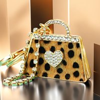 Bag Charms Genuine Leather Rhinestone Leopard Print Car Keychain Female Korean Creative Bag Pendant Metal Key Chain Ring Gift