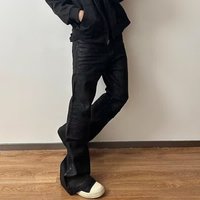 โโMen's Distressed Waxed Coated Biker Jeans With Armor-Paneled Knee & Asymmetrical Pleats - Oversized Wide-Leg Streetwear Pantsโโ
