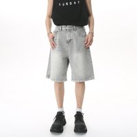 Wide Leg Denim Shorts Retro Hong Kong Style Mid High Waist Loose Fit