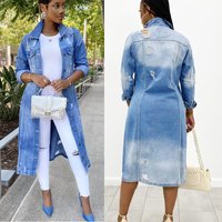 New denim long windbreaker jacket ripped denim jacket for women