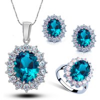 Women's Jewelry Set British Princess Sapphire Jewelry Necklace Earrings Ring Zircon Jewelry Set