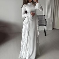 Women's Clothing Round Neck Trumpet Sleeve Temperament High Waist Stitching Slim Dress