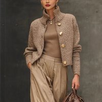 Clothing Autumn High Neck Button Knit Cardigan Coat & – Slim Fit Soft Polyester Versatile Layering Piece 
