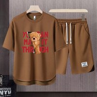 Men's Clothing 2024 Waffle Casual Summer Suit Men's Loose Teen Short sleeved T shirt Shorts Handsome Two piece Suit