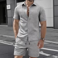 Summer Solid Jacquard Lapel Cardigan Short Sleeve Shirt Set Casual Foreign Trade Cross Border 2026