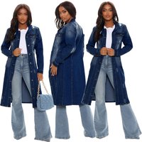 Fashion ripped long sleeve cowboy trench coat cardigan cowboy cape dress