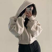 Clothing Spring Autumn Products Ins Plus Velvet Versatile Fashion Short Slim Zipper Warm Solid Hooded Sweatshirt