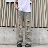 Unisex High Street Distressed Denim Jeans Slimming Straight Leg Trousers Retro Niche Design for Men And Women