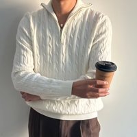 Men's High Neck Zip up Knit Sweater Long SleeveSophisticated Relaxed Style Versatile White Coat for Autumn Winter