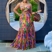 Plus Size Women’s Suspender Sexy Printed Sleeveless Backless Dress