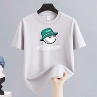 Men's European Size Pure Cotton T-Shirt Loose Fit Printed Sporty Crew Neck Breathable Short Sleeve Active Wear
