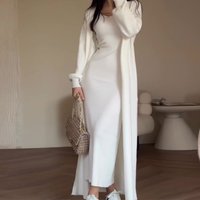 Clothing solid lazy style slim knit sweater knee length skirt suit