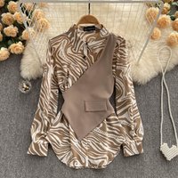 Women's Clothing Long-sleeved Tops Loose And Slimming Striped Stitching Fake Two-piece Shirt