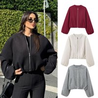 Women's Soft Short Bomber Jacket - Lightweight Polyester Zipper Jacket With Pockets, Streetwear Fashion For Fall & Winter (XS/S/M/L, 8 Colors)
