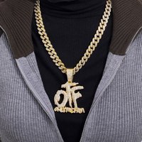 Hip Hop Source Full Dia Ing Letter OTF Pendant Accessories Punk Hipster Rap Cuban Long Necklace