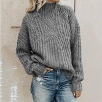 Women’s Oversized Knit Sweater – High Neck Cable Pullover With Open Back (S-XXXL, 6 Colors)