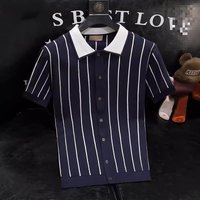 Style Short Sleeve Premium Collared T Shirt Trendy Striped Knitwear British Style Cardigan Polo Shirt