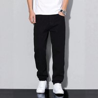 Men's Straight Leg Pure Color Jeans Classic Solid Tone Denim Trousers For Casual Wear