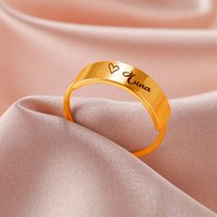 Hot Selling Stainless Steel Genuine Gold Electroplated And Labeled Front Wide Back Thin Ring For Girls‘ Temperament