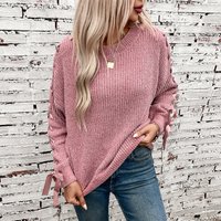 Knit Sweater Bow Tie Detail Oversized Casual Long Sleeve Pullover Fall & Winter