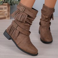 round head water belt buckle large short boots cross border low barrel retro thick heeled Martin boots