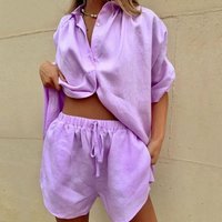 solid single breasted short sleeved shirt shorts loose fashion casual suit