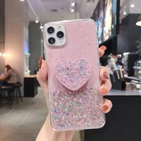 Glitter Stars Heart Fold Holder Phone Case Samsung Galaxy Note 20 Ultra S22 S21FE S20 A21S A31 A51 Soft Silicone Sta