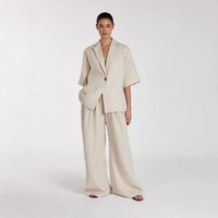 Clothing Spring Summer Linen Commuter Suit Lapel Five Point Sleeve Cardigan Top Loose Wide Leg Pants Two Piece Suit