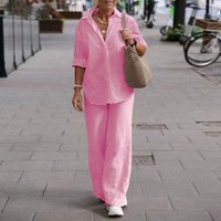 clothing two piece set lapel long sleeved shirt spring autumn casual solid pants wide leg suit
