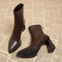 Pointed Toe Ankle Boots Chunky Heel Stretchable French Inspired Slim Boots Fall & Winter Petite Slim Boots Stretchy Martin Boots