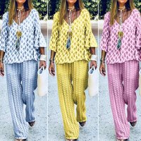 Clothing Printed Fashion Loose Casual Pants Set Short Sleeve V Neck Sportswear Summer