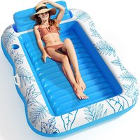Premium Inflatable Lounge Bed - Thickened PVC With Backrest & Cup Holders (Double Sunbathing Floating Mat For Pool/Beach 200cm UV Resistant)